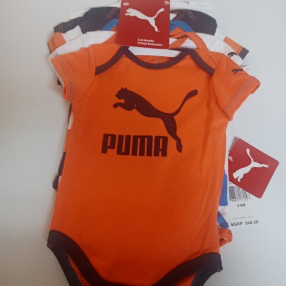 Puma 3 to 6 months 5 pack Body Suits